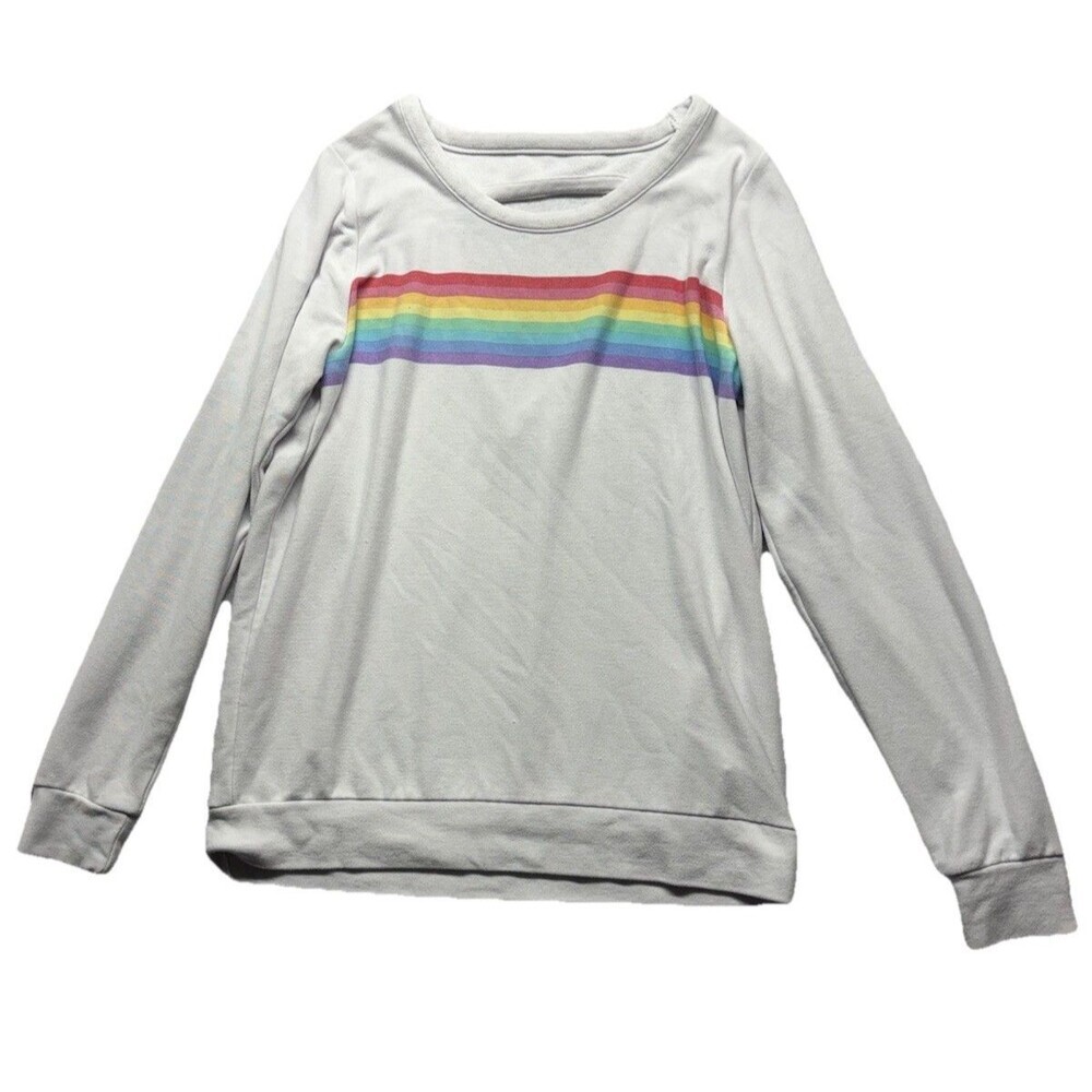 Chaser Rainbow Striped Long Sleeve Top Women M Cutout Back White Multicolor